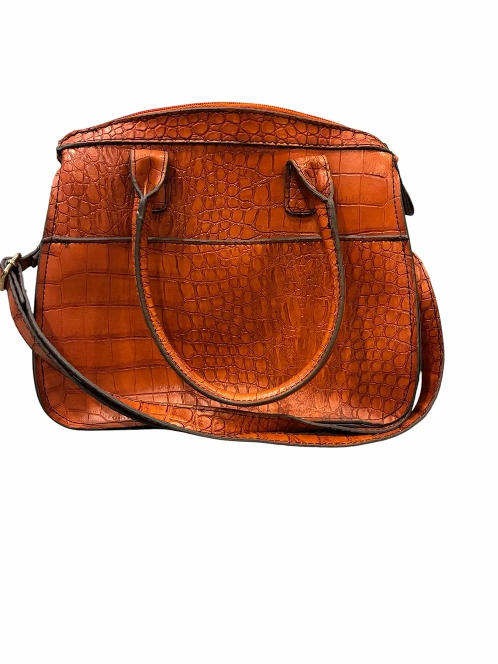 Vintage London Fog Faux Leather Crocodile Embossed Satchel Gold Toned Hardware